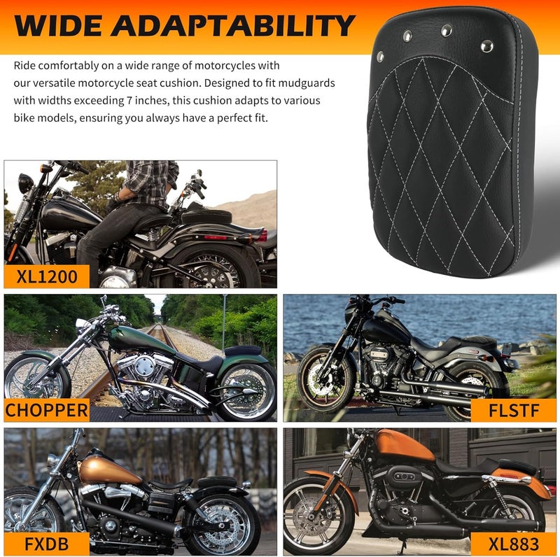 DREAMIZER Universal Black Motorcycle Solo Passenger Seat Rear Cushion 8 Suction Cups Compatible with Harley Davidson Sportster XL 883 1200 Forty Eight Dyna Chopper Bobber Custom (Black-rivet) - Image 4